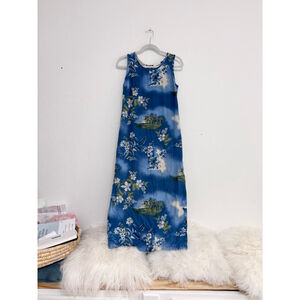 Women's Marsh Landing Blue & White Tropical Floral Maxi Dress S Rayon
